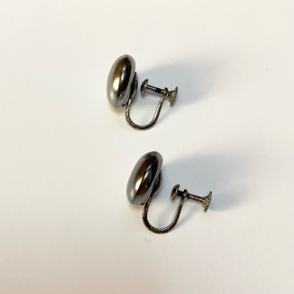 Vintage Sterling Faux Pearl Screw Back Earrings - Picture 4 of 10
